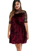 Plus Size Mesh Insert Burgundy Velvet Swing Dress